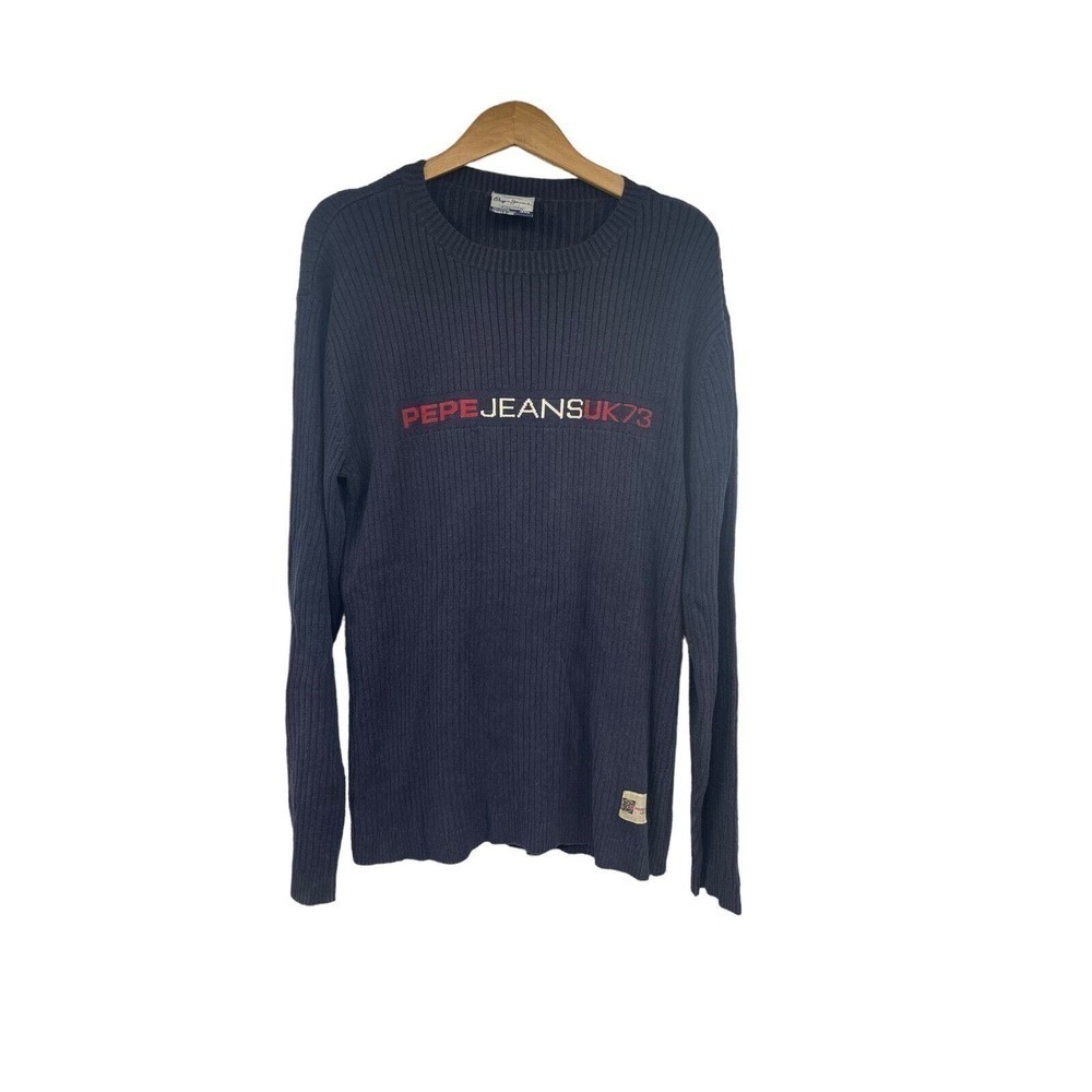 Pepe Jeans Sweater Mens Size 3XL Blue Crew Neck Knitted Long Sleeve Pullover Y2K